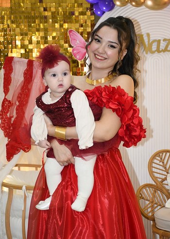 Kırmızı Straplez Uzun Saten Elbise - Görsel 2