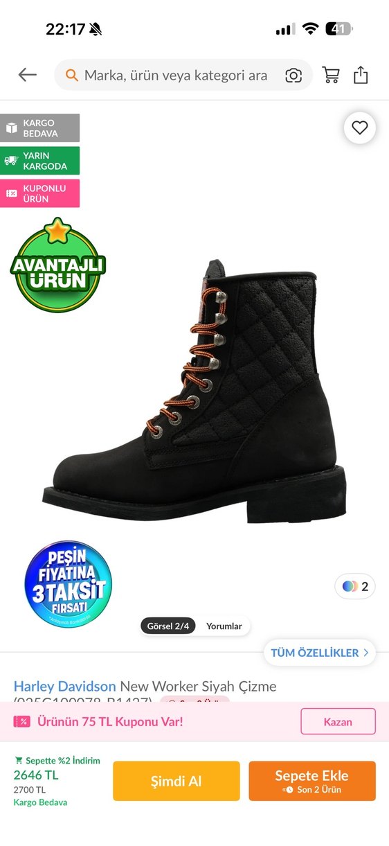 Harley Davidson New Worker Siyah Biker Bot - Görsel 2