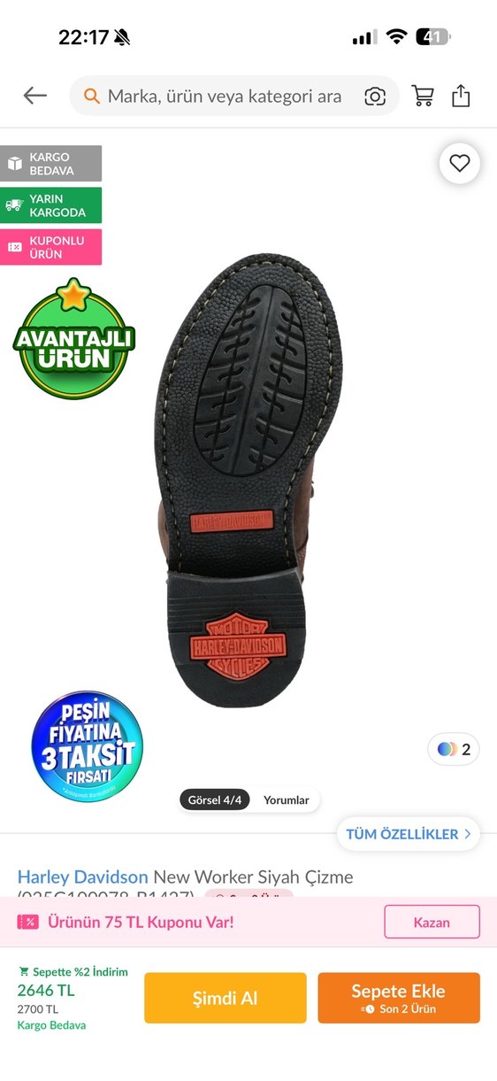 Harley Davidson New Worker Siyah Biker Bot - Görsel 4