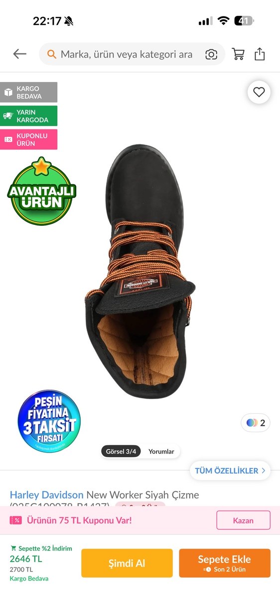 Harley Davidson New Worker Siyah Biker Bot - Görsel 3