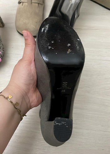 Diğer Gri Gotik Tokalı Yüksek Topuklu Kadın Ayakkabı