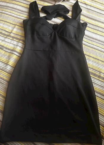 Siyah Deri V Yakalı Gotik Mini Elbise - Görsel 3