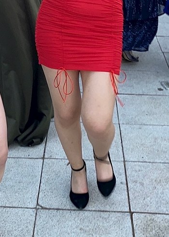 Kırmızı Drapeli Midi Kısa Elbise - Görsel 3