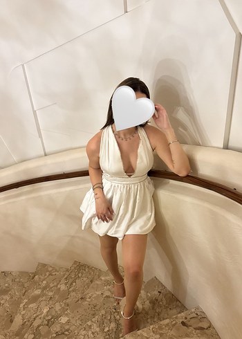 Eyyo Beyaz V Yakalı Mini Drapeli  Elbise - Görsel 3