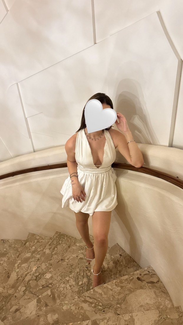 Eyyo Beyaz V Yakalı Mini Drapeli  Elbise - Görsel 3