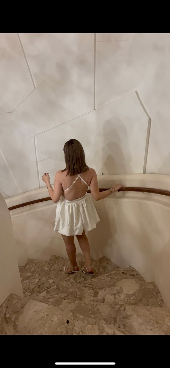 Eyyo Beyaz V Yakalı Mini Drapeli  Elbise - Görsel 5