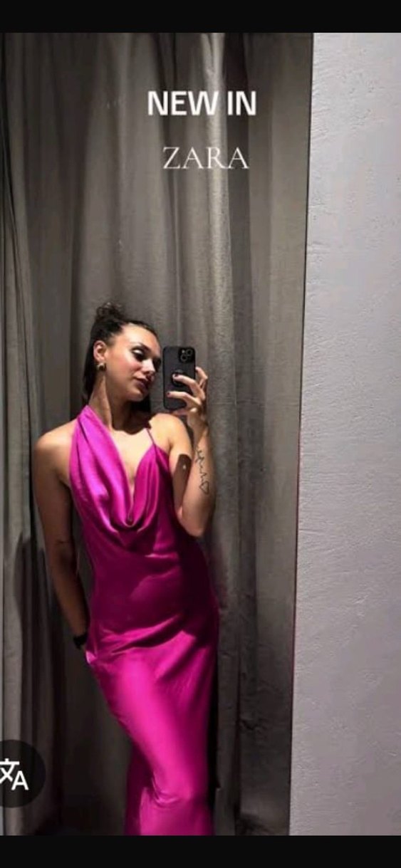 Zara Parlak Pembe Drapeli Midi Elbise - Görsel 2