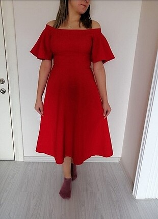 l Beden Kırmızı midi boy elbise