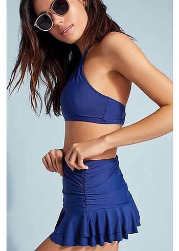 s Beden Parlak Mavi Fırfırlı Mini Bikini Altı