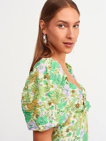 m Beden 9116 Desenli Elbise-Mint dilvin