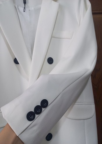 38 Beden Düğmeli Beyaz Kadın Blazer Ceket