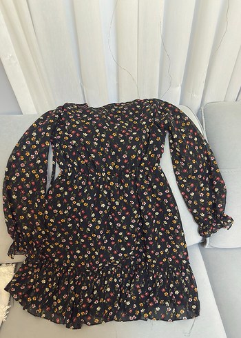 Uzun Kollu Siyah Desenli  Elbise - Görsel 3