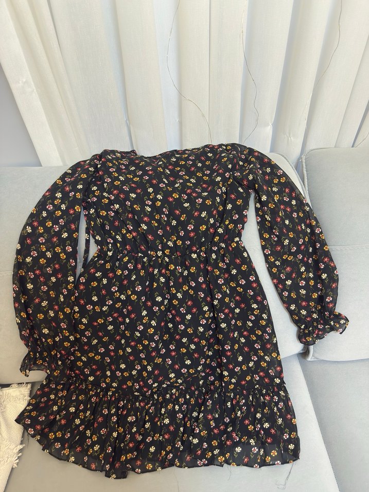 Uzun Kollu Siyah Desenli  Elbise - Görsel 3