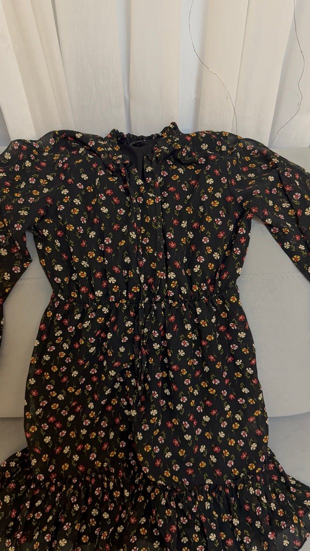 Uzun Kollu Siyah Desenli  Elbise - Görsel 2