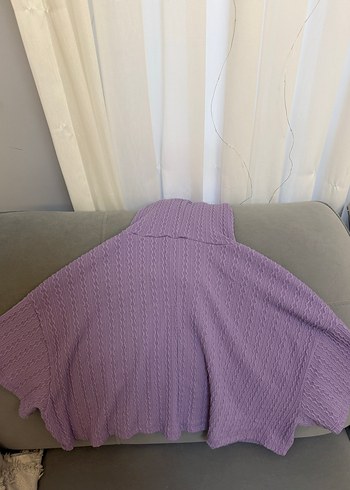 Kadın Mor Kapüşonlu Örgü Kısa Kollu Sweatshirt - Görsel 4