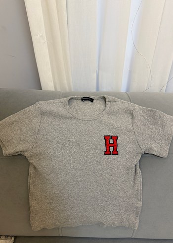 Gri Kısa Kollu Yüksek Yakalı Kadın Tişört - Görsel 2