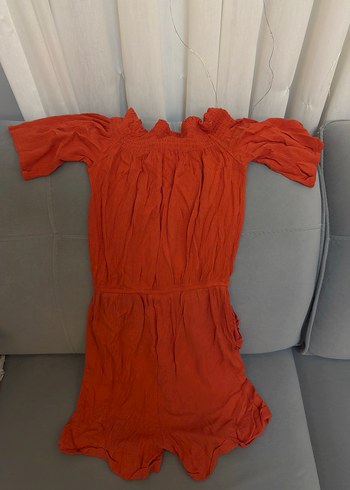 Turuncu Nakışlı Straplez Mini Tulum - Görsel 3