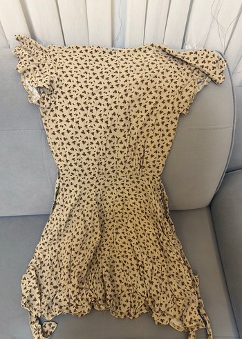 Bej V Yaka Midi Bohem Tulum Elbise - Görsel 3