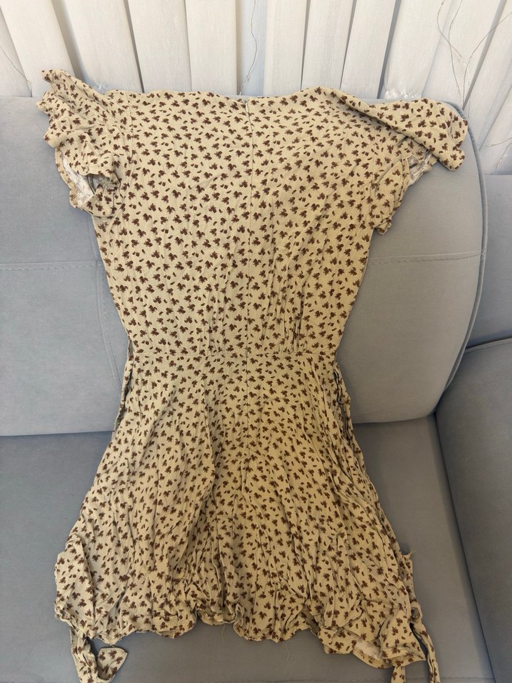 Bej V Yaka Midi Bohem Tulum Elbise - Görsel 3