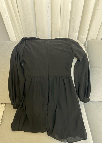 Siyah Midi V Yakalı Düğmeli Uzun Kollu Elbise - Görsel 3