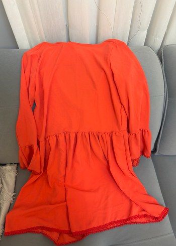 Uzun Kollu Turuncu Salaş Bohem Elbise - Görsel 2