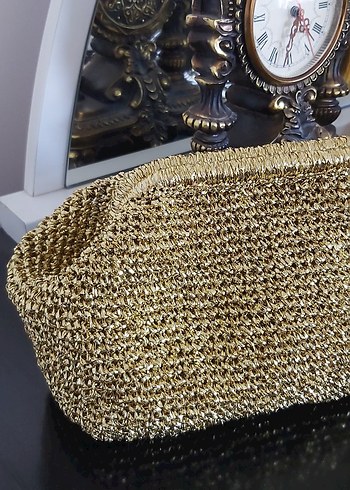 Beden altın Renk Örgü Gold Kadın Portföy Çanta