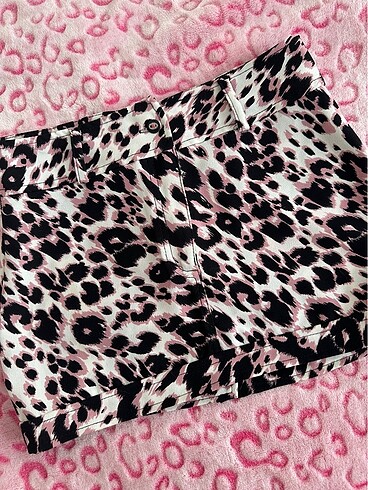 xs Beden Y2k leopar pembe mini etek