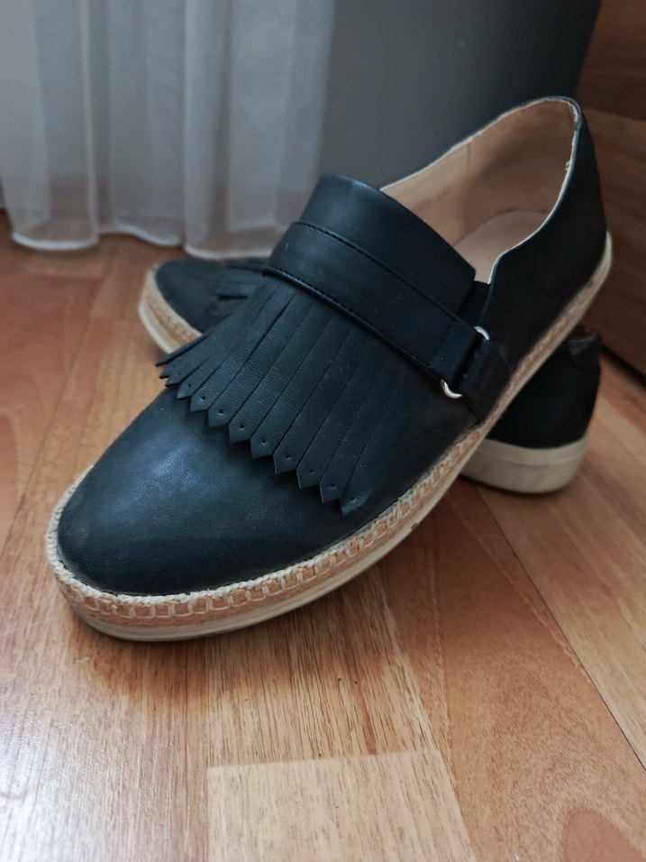 Siyah Deri Püsküllü Espadril - Görsel 3