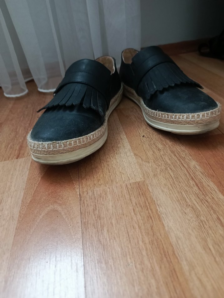 Siyah Deri Püsküllü Espadril - Görsel 2