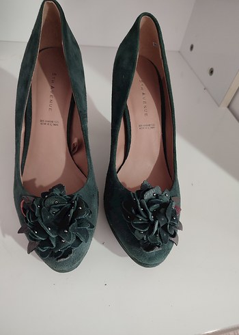 Diğer Yeşil Süet Yüksek Topuklu Çiçekli Stiletto