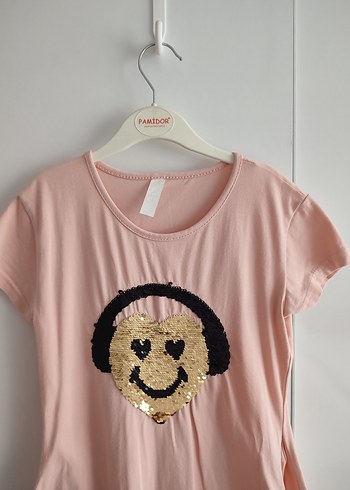 Diğer Pembe Payetli Kız Çocuk T-shirt