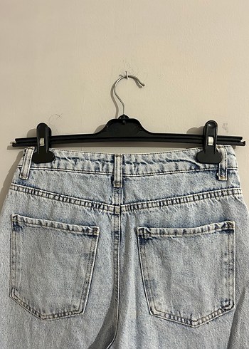 Tokalı, Bol Kesim Mavi Midi Kadın Kot Pantolon - Görsel 4