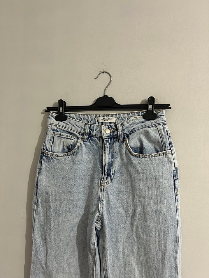 Tokalı, Bol Kesim Mavi Midi Kadın Kot Pantolon - Görsel 2