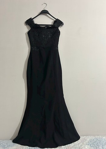 Siyah Uzun Drapeli Dantelli Kadın Abiye Elbise - Görsel 3