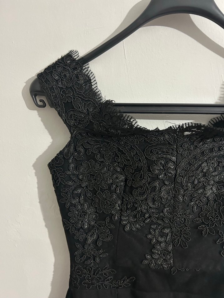 Siyah Uzun Drapeli Dantelli Kadın Abiye Elbise - Görsel 4