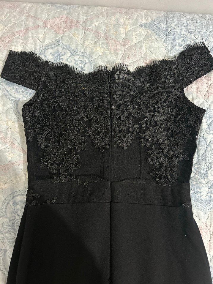 Siyah Uzun Drapeli Dantelli Kadın Abiye Elbise - Görsel 5