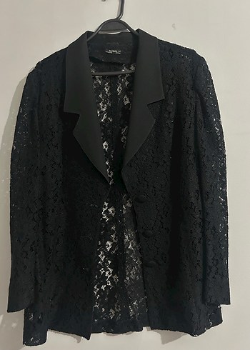 Dantelli Siyah Kadın Blazer Ceket Etek Takımı - Görsel 2