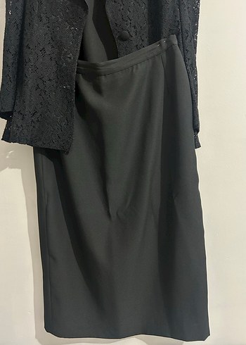 Dantelli Siyah Kadın Blazer Ceket Etek Takımı - Görsel 6