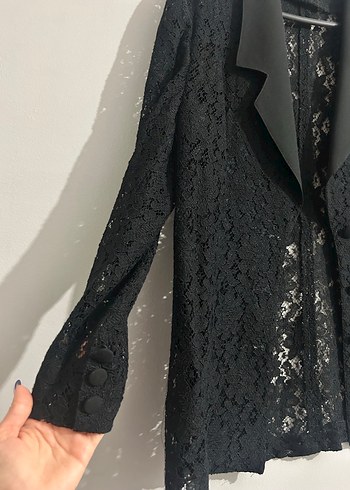 Dantelli Siyah Kadın Blazer Ceket Etek Takımı - Görsel 3