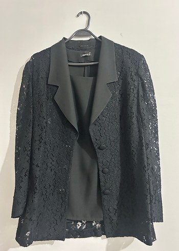 Dantelli Siyah Kadın Blazer Ceket Etek Takımı - Görsel 5