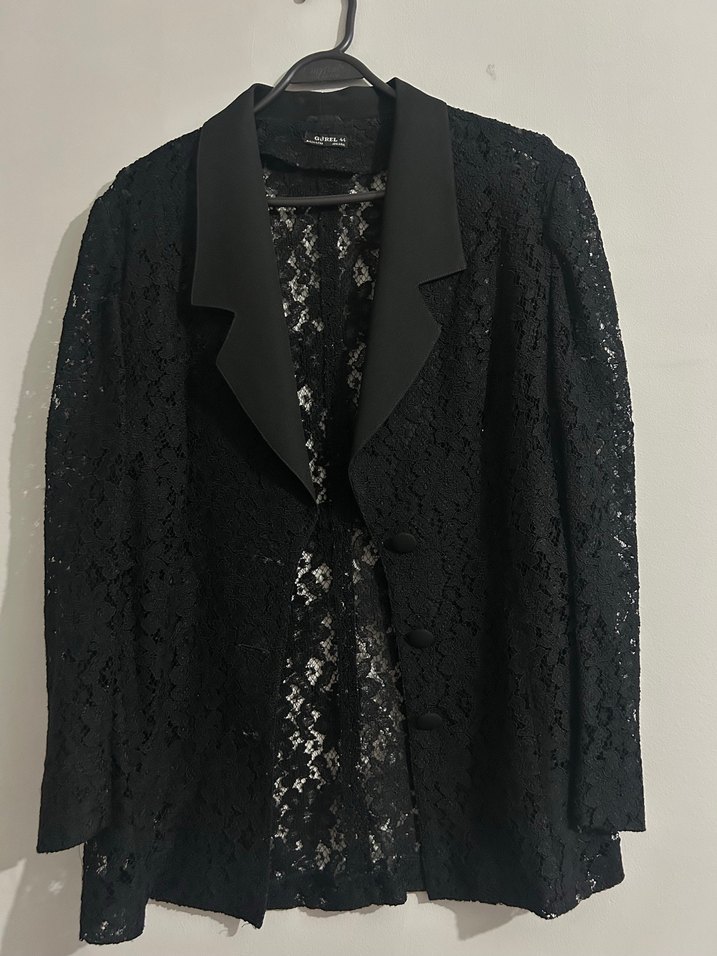 Dantelli Siyah Kadın Blazer Ceket Etek Takımı - Görsel 2