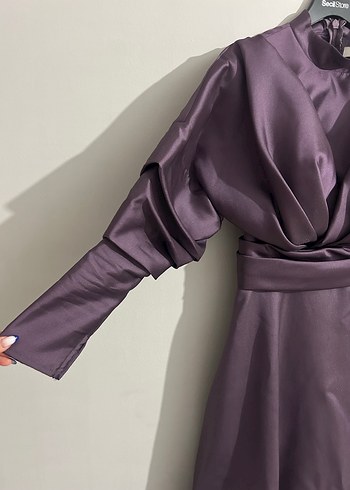 Mor Drapeli Uzun Abiye Elbise - Görsel 3