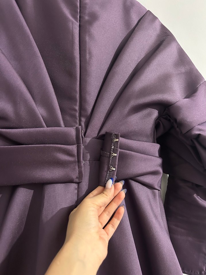 Mor Drapeli Uzun Abiye Elbise - Görsel 5