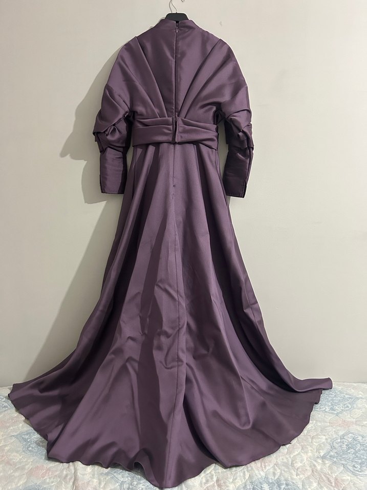 Mor Drapeli Uzun Abiye Elbise - Görsel 4