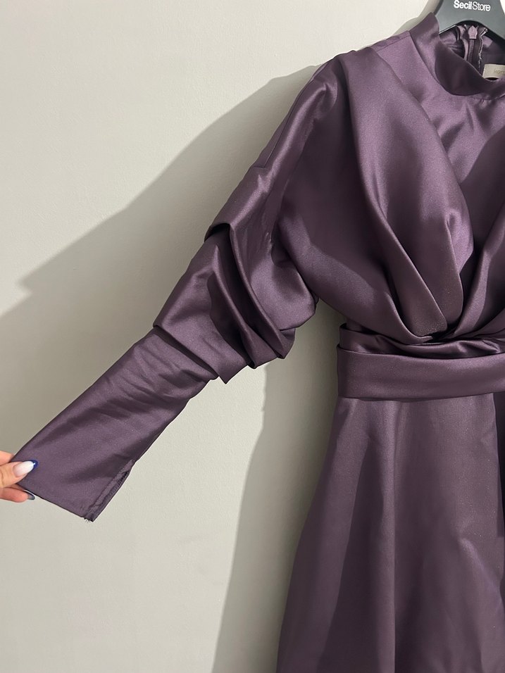 Mor Drapeli Uzun Abiye Elbise - Görsel 3