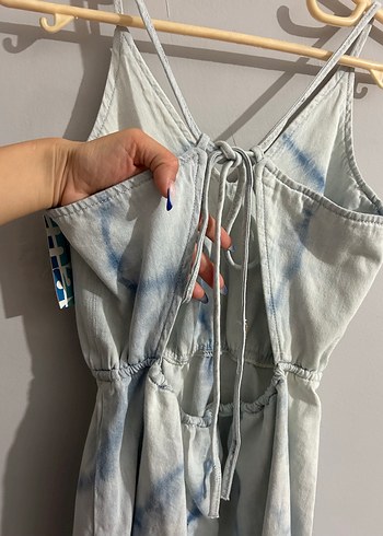 Kadın Mavi Batik Desenli Kısa Elbise - Görsel 3