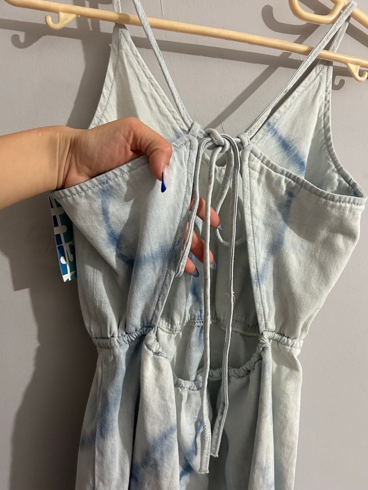 Kadın Mavi Batik Desenli Kısa Elbise - Görsel 3