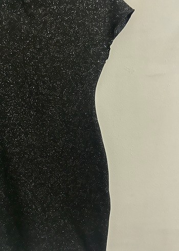 Siyah Simli Yüksek Yakalı Mini Elbise - Görsel 4