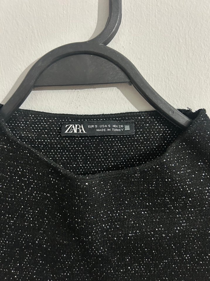 Siyah Simli Yüksek Yakalı Mini Elbise - Görsel 3