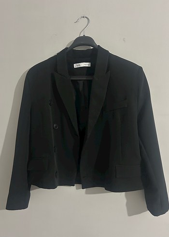 Düğmeli Siyah Kadın Mini Blazer - Görsel 3